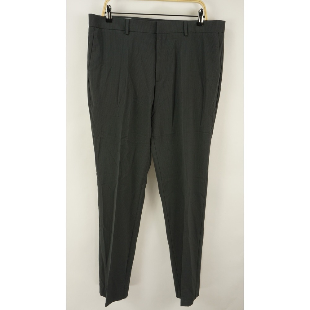 New Perry Ellis Portfolio Slim Flat Front Pants Men 36 x 34 Gray Striped Stretch